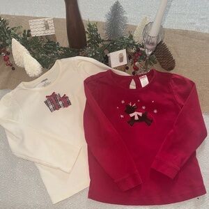 GYMBOREE Girls Festive Long Sleeve Shirts - Cream and Red
